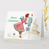 1950 Vintage kerst vrouw met geschenken Kaart (Gele Bloem)