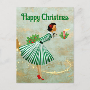 1950 Vintage Kerstmisvrouw Briefkaart