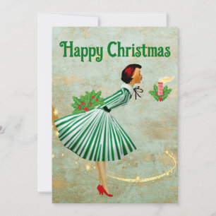 1950 Vintage Kerstmisvrouw Feestdagenkaart