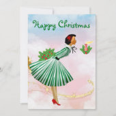 1950 Vintage Kerstmisvrouw Feestdagenkaart (Voorkant)