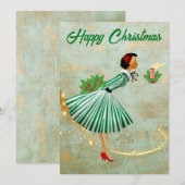 1950 Vintage Kerstmisvrouw Feestdagenkaart (Voorkant / Achterkant)