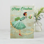 1950 Vintage Kerstmisvrouw Feestdagenkaart (Staand voorkant)