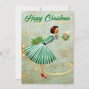 1950 Vintage Kerstmisvrouw Feestdagenkaart