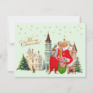 1950 Vintage Kerstpaar Vrolijk Kerstfeest Briefkaart