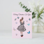 1950 Vrouw met Vlinders Kerstmis Groet Briefkaart (Staand voorkant)