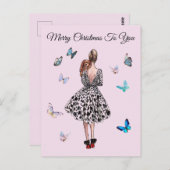 1950 Vrouw met Vlinders Kerstmis Groet Briefkaart (Voorkant / Achterkant)