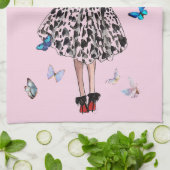 1950 Vrouw met Vlinders Kerstmis Groet Theedoek (Gevouwen)