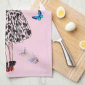 1950 Vrouw met Vlinders Kerstmis Groet Theedoek (Quarter Fold)