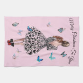 1950 Vrouw met Vlinders Kerstmis Groet Theedoek (Horizontaal)