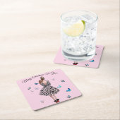 1950 Vrouw met Vlinders Kerstmis Groet Vierkante Kartonnen Onderzetter (Insitu)