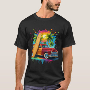 1950 Woodie Wagon Surfen Palm Tree Beach T-shirt
