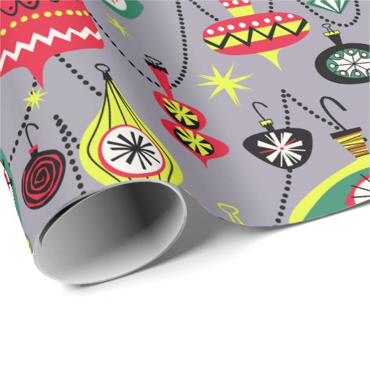 1950s Atomic Mid-Century Modern Kerstmis Cadeaupapier (Rol Hoek)