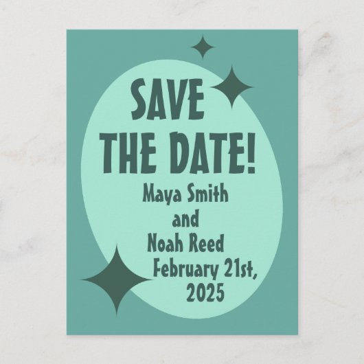 1950's Atomic Mint Bruiloft Save-the-Date Briefkaart (Voorkant)