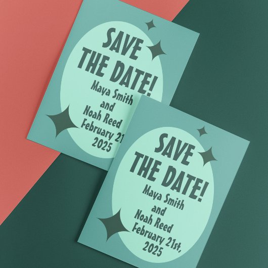 1950's Atomic Mint Bruiloft Save-the-Date Briefkaart