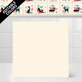 1950s Atomic Retro Kat Bewerkbare Crème Accentkleu Tegeltje