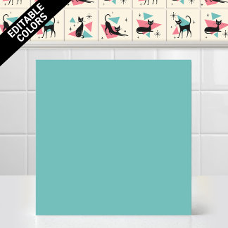 1950s Atomic Retro Kat bewerkbare Teal Accentkleur Tegeltje