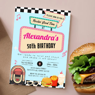 1950s Diner Retro Verjaardag Sock Hop Kaart