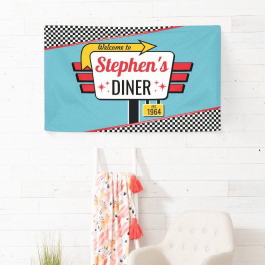 1950's Diner Retro Verjaardagsfeestje Sock Hop Ban Spandoek (Insitu)