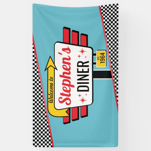1950's Diner Retro Verjaardagsfeestje Sock Hop Ban Spandoek (Verticaal)