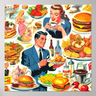  1950s Food Comics Illustratie Poster