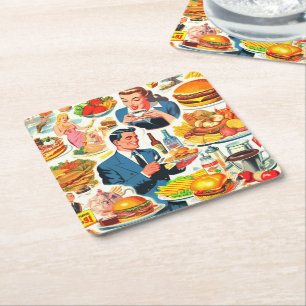  1950s Food Comics Illustratie Vierkante Kartonnen Onderzetter