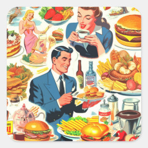  1950s Food Comics Illustratie Vierkante Sticker