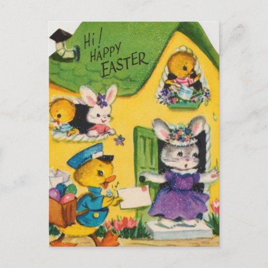 1950s  Happy Easter Animals Feestdagenkaart (Voorkant)