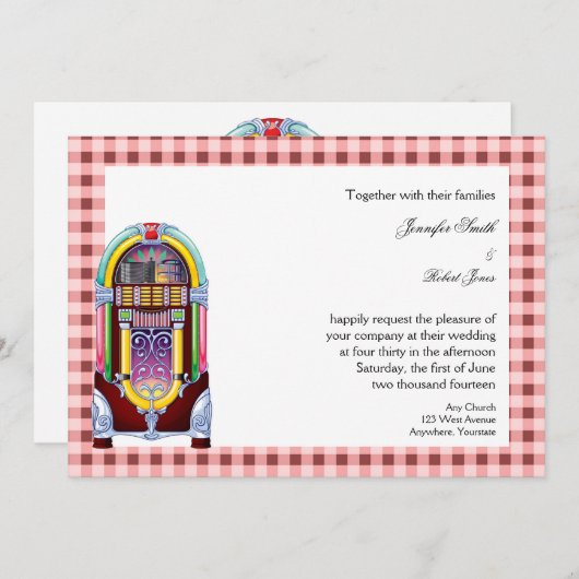 1950s  Jukebox Bruiloft Kaart (Voorkant / Achterkant)