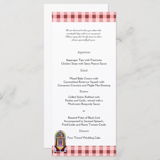 1950s Jukebox Bruiloft Menu (Voorkant / Achterkant)