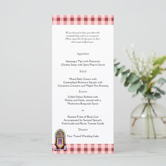1950s Jukebox Bruiloft Menu (Staand voorkant)