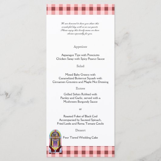 1950s  Jukebox Bruiloft Menu (Voorkant)