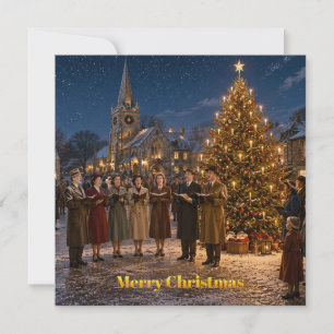1950s Kerstliedjeszangers het Dorpsplein Feestdagenkaart