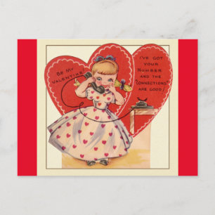 1950s Little Girl op Phone  Valentijn Briefkaart