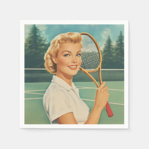 1950s Magazine Illustratie Tennis Vrouw Servet