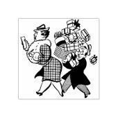 1950s Man en Vrouw Kerst Winkelen Rubberstempel (Afrduk)