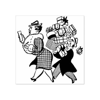 1950s Man en Vrouw Kerst Winkelen Rubberstempel