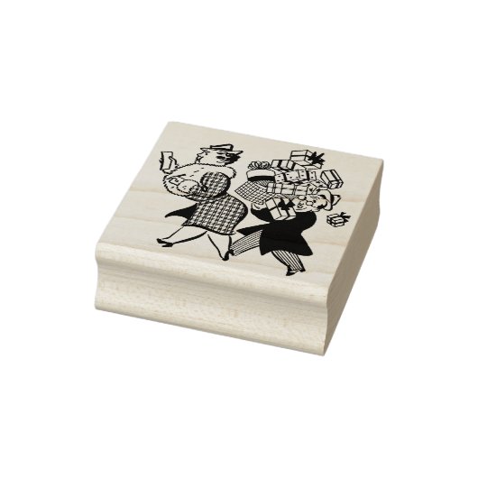 1950s Man en Vrouw Kerst Winkelen Rubberstempel (Stempel)