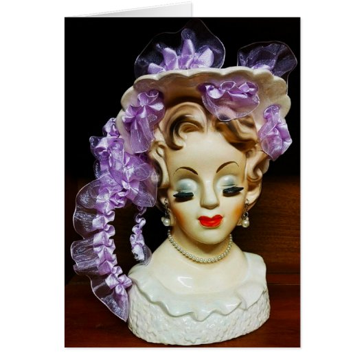 1950s MCM Beauty Pet Paarse linten Lady Head Vaas (Voorkant)