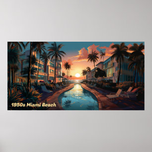 1950s Miami Beach art deco hotel bij zonsopgang Poster