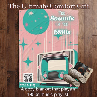 1950s Music Playlist QR Code Dekbed | Dementie Fleece Deken