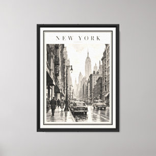 1950s New York City Vintage Zwart en Wit Gelijst Canvas Afdruk