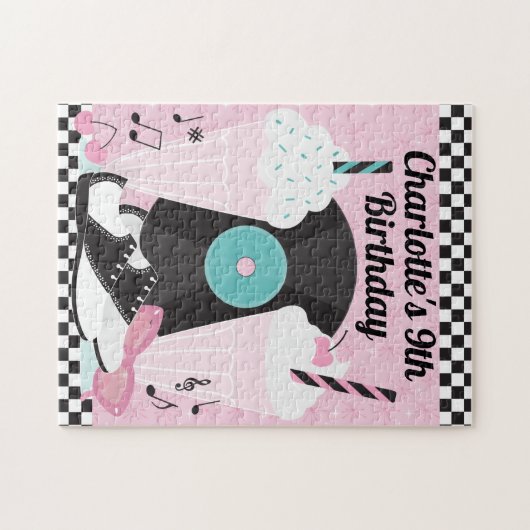 1950s Retro Diner Verjaardagsfeest Voorkeur Puzzel Legpuzzel (Horizontaal)