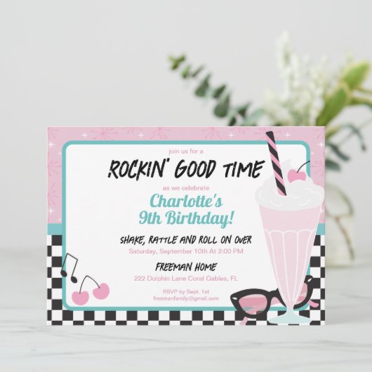 1950s Retro Diner Verjaardagsfeestje Uitnodiging - (Staand voorkant)