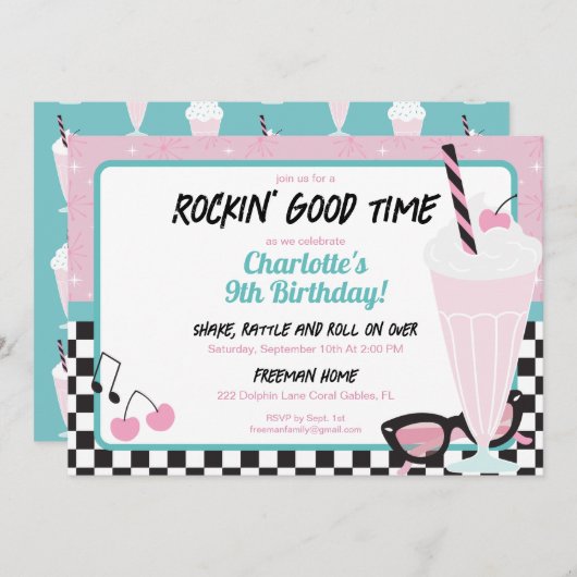 1950s Retro Diner Verjaardagsfeestje Uitnodiging - (Voorkant / Achterkant)