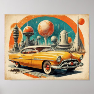 1950s Retro Futurisme Auto Tankstation Poster