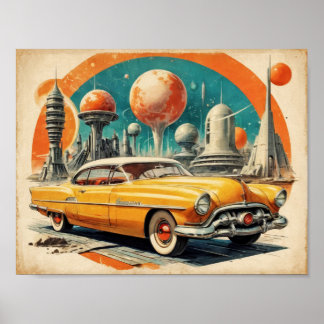 1950s Retro Futurisme Auto Tankstation Poster