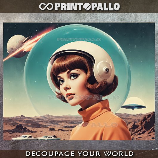 1950s Retro Futurisme vrouw met Plexiglas helm Tissuepapier