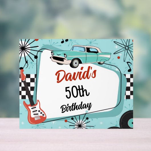 1950's Retro Red & Blue Birthday Party Acryl Bord (Neutraal)