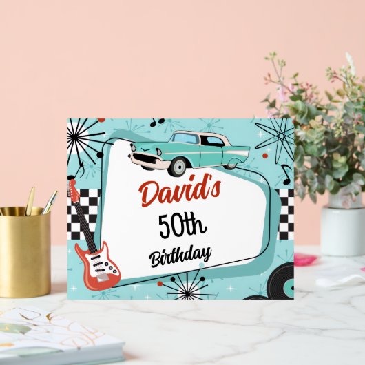 1950's Retro Red & Blue Birthday Party Acryl Bord (Huwelijk)