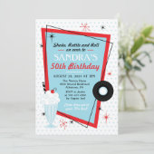 1950s Sock Hop verjaardagsfeestje uitnodiging (Staand voorkant)